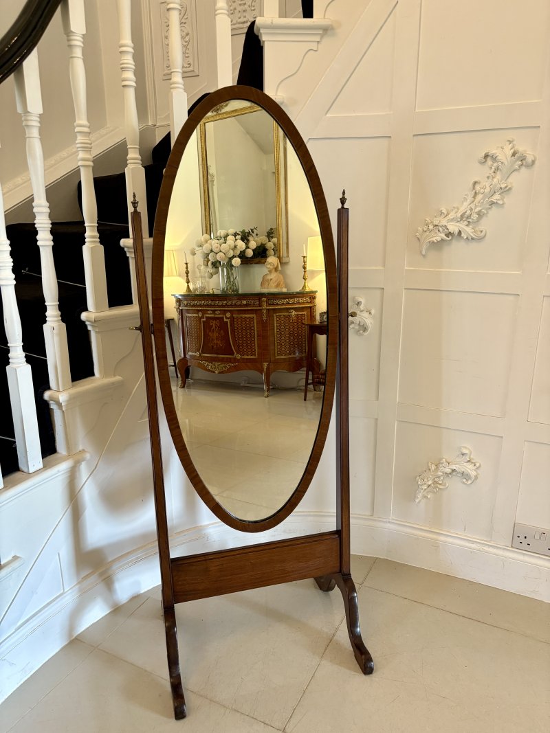 Antique Edwardian Quality Mahogany Cheval Mirror - Image 2